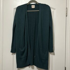 Pink rose teal cardigan, size large